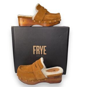 Frye Melody Genuine Shearling Lined Platform Clogs Walnut Brown Women's 6M